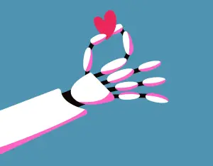 Illustration of robot arm holding a heart