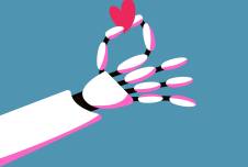 Illustration of robot arm holding a heart