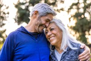 Couple embracing outdoors