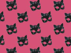 Repeating illustration of cat-shaped face masks