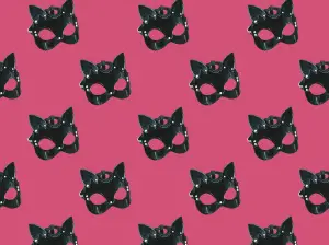 Repeating illustration of cat-shaped face masks