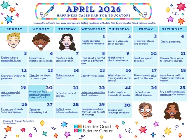 Your Happiness Calendar for Educators for April 2026