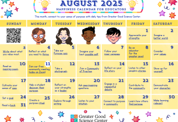 Your Happiness Calendar for Educators for August 2025