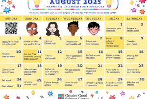Your Happiness Calendar for Educators for August 2025
