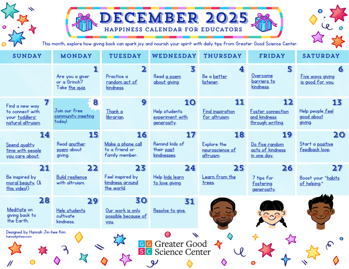 Your Happiness Calendar for Educators for December 2025