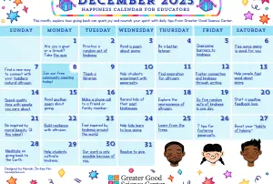 Your Happiness Calendar for Educators for December 2025
