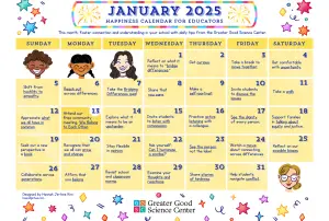 Your Happiness Calendar for Educators for January 2026