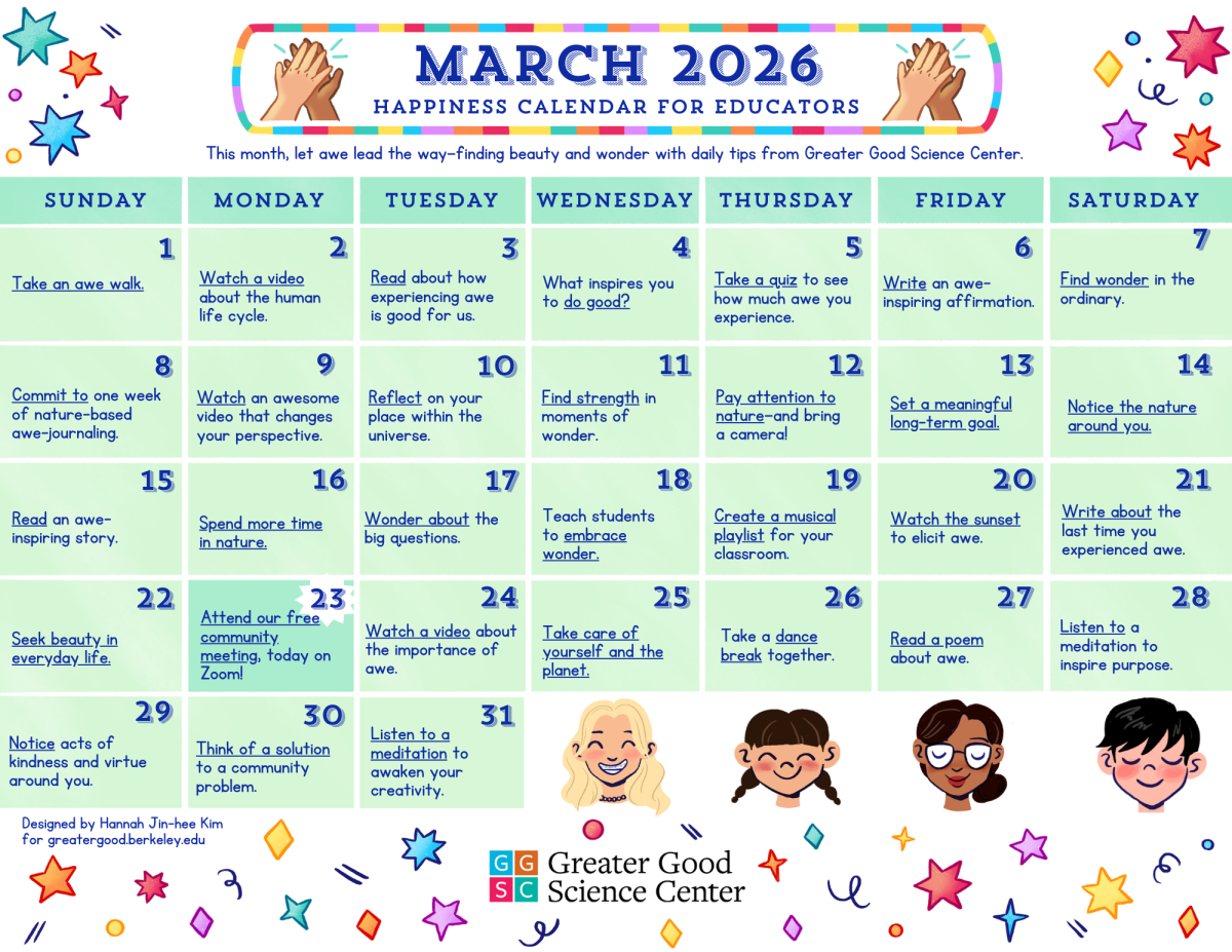 Your Happiness Calendar for Educators for March 2026