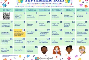Your Happiness Calendar for Educators for September 2025