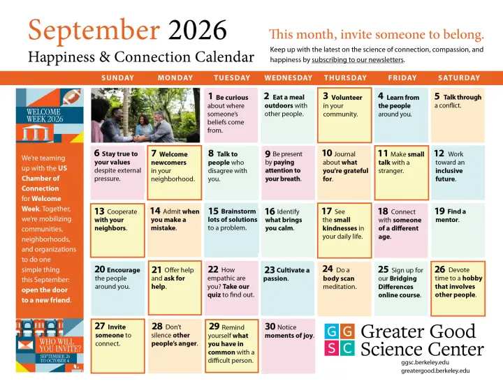 Your Happiness & Connection Calendar for September 2026