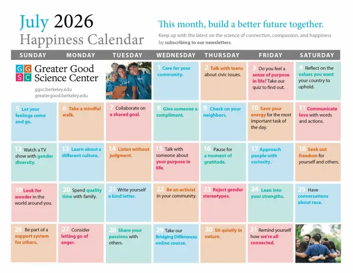 Your Happiness Calendar for July 2026
