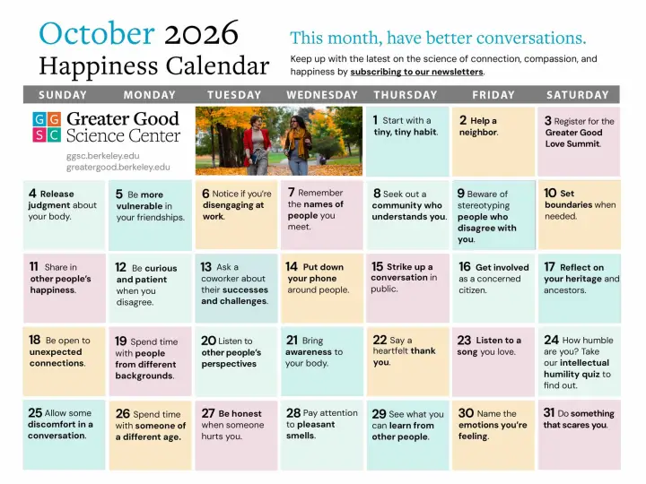 Your Happiness Calendar for October 2026