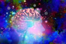 Graphic of a brain with rainbow colors around it