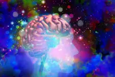 Graphic of a brain with rainbow colors around it