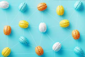 Illustration of many brains with lines connecting them