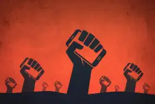 Illustration of fists raised holding smartphones