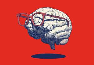 Drawing of a brain with glasses on