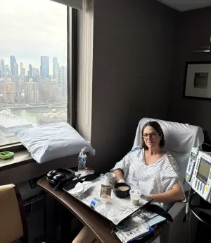 The author in the hospital during her cancer treatment