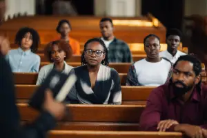 People sitting in church listening to sermon