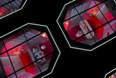 View of two rooms separated by a wall from above from the Love Is Blind set