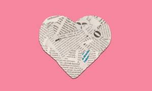 A heart made out of newsprint