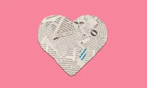 A heart made out of newsprint